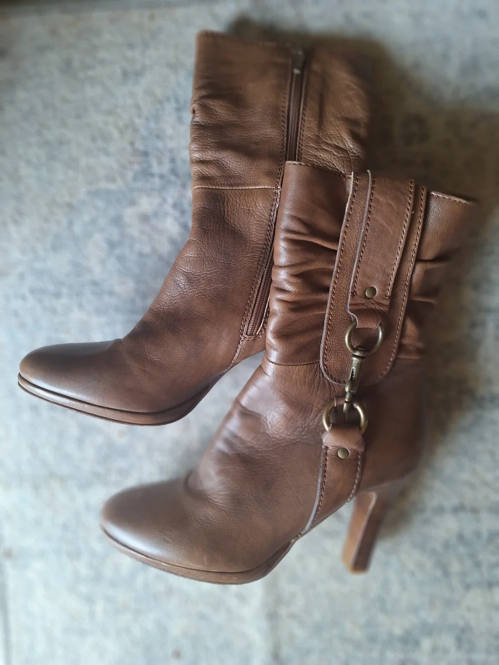Coach Tan Leather Mid-Calf Heeled Boots with Buckle Detail 6.5